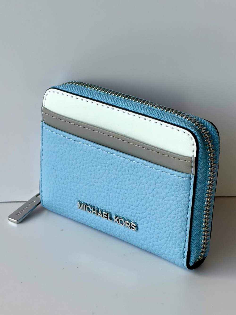 Michael Kors Jet Set Travel Medium Color-Block Wallet Light Sky NWT